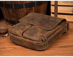 Cool Light Brown Leather 10 inches Mens Small Vertical Messenger Bags Courier Bag Postman Bag for Men - iwalletsmen