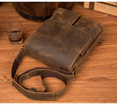 Cool Light Brown Leather 10 inches Mens Small Vertical Messenger Bags Courier Bag Postman Bag for Men - iwalletsmen
