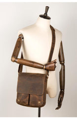 Cool Light Brown Leather 10 inches Mens Small Vertical Messenger Bags Courier Bag Postman Bag for Men - iwalletsmen
