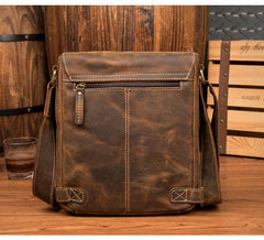 Cool Light Brown Leather 10 inches Mens Small Vertical Messenger Bags Courier Bag Postman Bag for Men - iwalletsmen