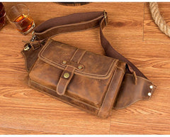 Cool Light Brown Leather Fanny Pack Mens Belt Bags Waist Bags Hip Pack Bumbag for Men - iwalletsmen