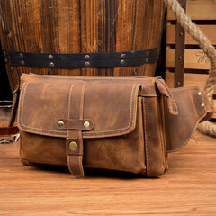 Cool Light Brown Leather Fanny Pack Mens Belt Bags Waist Bags Hip Pack Bumbag for Men - iwalletsmen