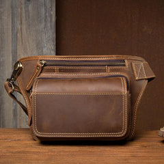 Cool Brown Leather Fanny Pack Mens Waist Bags Hip Pack Belt Bag Bumbags for Men - iwalletsmen