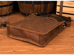 Light Brown Leather Mens 12 inches Briefcase Vertical Laptop Bag Business Handbag Work Bags for Men - iwalletsmen