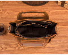 Light Brown Leather Mens 12 inches Briefcase Vertical Laptop Bag Business Handbag Work Bags for Men - iwalletsmen