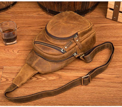 Cool Brown Leather Mens One Shoulder Backpack Sling Bags Crossbody Pack Chest Bag for men - iwalletsmen