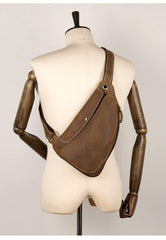 Cool Brown Leather Mens Sling Pack Sling Bags Crossbody Pack Chest Bag for men - iwalletsmen