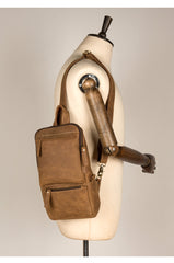 Cool Light Brown Leather Mens 10 inches Sling Bag Crossbody Pack Chest Bag for men - iwalletsmen