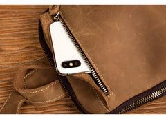 Cool Light Brown Leather Mens 10 inches Sling Bag Crossbody Pack Chest Bag for men - iwalletsmen