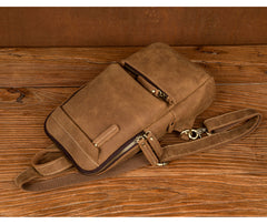 Cool Light Brown Leather Mens 10 inches Sling Bag Crossbody Pack Chest Bag for men - iwalletsmen