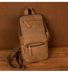 Cool Light Brown Leather Mens 10 inches Sling Bag Crossbody Pack Chest Bag for men - iwalletsmen