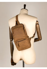 Cool Light Brown Leather Mens 10 inches Sling Bag Crossbody Pack Chest Bag for men - iwalletsmen