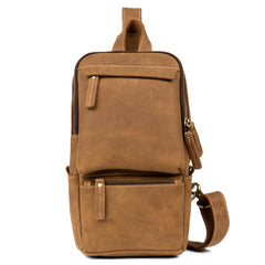 Cool Light Brown Leather Mens 10 inches Sling Bag Crossbody Pack Chest Bag for men - iwalletsmen