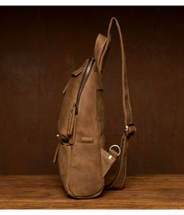 Cool Light Brown Leather Mens 10 inches Sling Bag Crossbody Pack Chest Bag for men - iwalletsmen