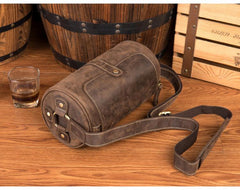 Cool Mens Brown Leather Small Barrel Messenger Bag Bucket Courier Bags for Men - iwalletsmen