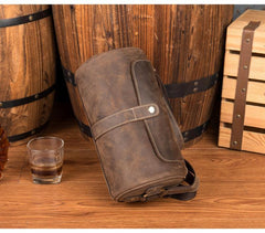 Cool Mens Brown Leather Small Barrel Messenger Bag Bucket Courier Bags for Men - iwalletsmen