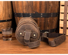 Cool Mens Brown Leather Small Barrel Messenger Bag Bucket Courier Bags for Men - iwalletsmen