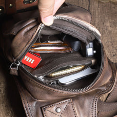 Brown MENS Vintage LEATHER Sling Bag Chest Bag Gray One Shoulder Backpack For Men - iwalletsmen