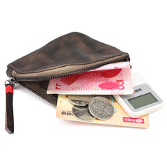 Vintage Leather Men's Small Change Wallet Brown Zipper Front Pocket Wallet For Men - iwalletsmen