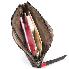 Vintage Leather Men's Small Change Wallet Brown Zipper Front Pocket Wallet For Men - iwalletsmen