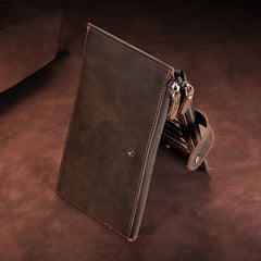 Mens Bifold Leather Long Card Wallet Multi Cards Wallet Long Double Zips Wallet for Men