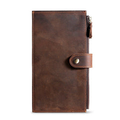 Mens Bifold Leather Long Cards Wallet Multi Cards Wallet Long Double Zip Wallet for Men
