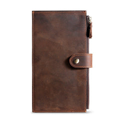 Mens Bifold Leather Long Card Wallet Multi Cards Wallet Long Double Zips Wallet for Men