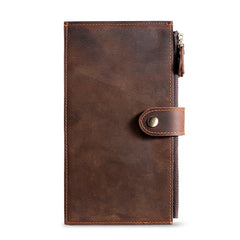Mens Bifold Leather Long Card Wallet Multi Cards Wallet Long Double Zips Wallet for Men