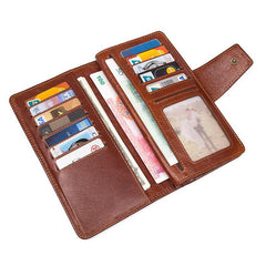 Brown Leather Long Wallet for Men Bifold Long Wallet Brown Multi-Card Wallet For Men - iwalletsmen