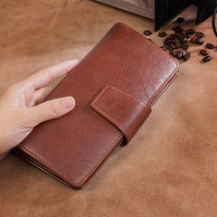 Brown Leather Long Wallet for Men Bifold Long Wallet Brown Multi-Card Wallet For Men - iwalletsmen