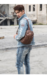 Handmade Brown Leather Mens Sling Bag Sling Pack Chest Bag Black One Shoulder Backpack for Men - iwalletsmen