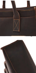 Men Vintage Leather Handbag Tote Shoulder bag 13.3'' Vertical CrossBody Bag For Men
