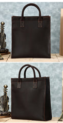 Men Vintage Leather Handbags Tote Shoulder bag 13.3'' Vertical CrossBody Bag For Men