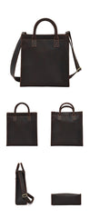 Men Vintage Leather Handbags Tote Shoulder bag 13.3'' Vertical CrossBody Bag For Men