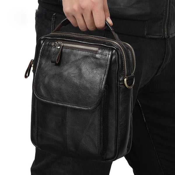 Men Leather Black Handbag Messenger Bag Crossbody bag Cool For Men - iwalletsmen