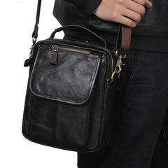 Men Leather Black Handbag Messenger Bag Crossbody bag Cool For Men - iwalletsmen