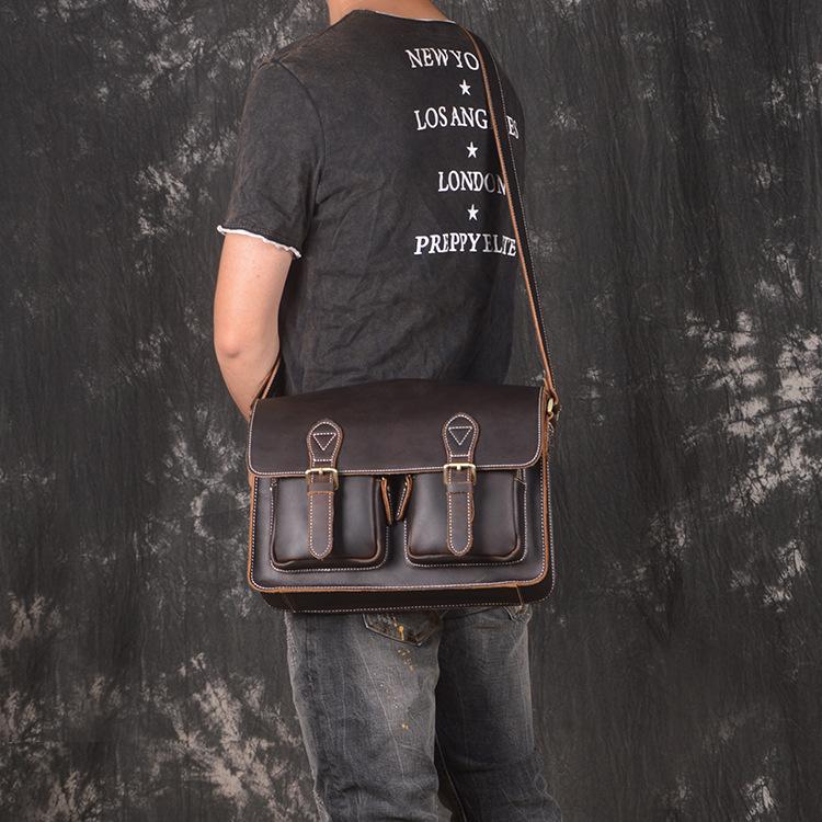 Vintage Men's leather Shoulder Bag messenger bag Crossbody bag small square  bag