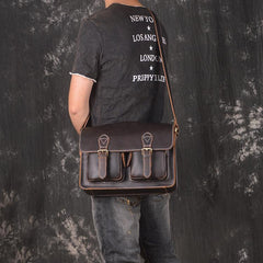 Men Leather Messenger Bag Cool Vintage Crossbody Bag Shoulder Bag for men - iwalletsmen