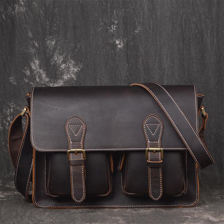Men Leather Messenger Bag Cool Vintage Crossbody Bag Shoulder Bag for men - iwalletsmen