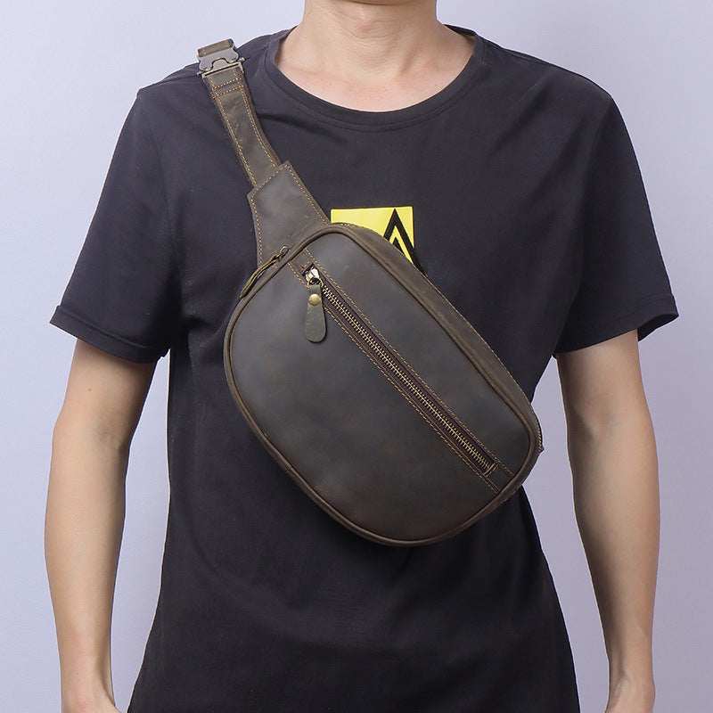 Best Coffee Leather Chest Bag Men's Around Fanny Pack Best Hip Bag