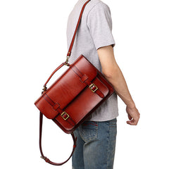 Men's Tan Leather Convertible Messenger Bag Backpack Stachel Bag For Men