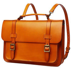 Men's Tan Leather Convertible Messenger Bag Backpack Stachel Bag For Men