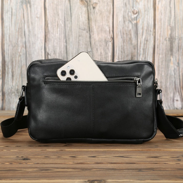 Mens Black Leather Messenger Bag Small Black Leather Shoulder Courier