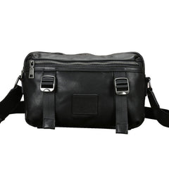 Mens Black Leather Messenger Bag Small Black Leather Shoulder Courier Bag For Men