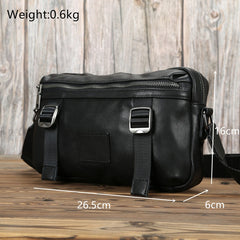 Mens Black Leather Messenger Bag Small Black Leather Shoulder Courier Bag For Men