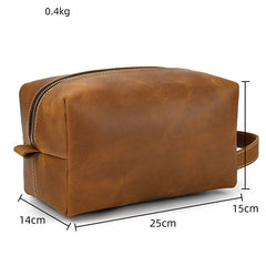 Mens Brown Leather Toiletry Bag Dopp Kit Clutch Wash Kit & Shaving Bag for Bathroom Organizer