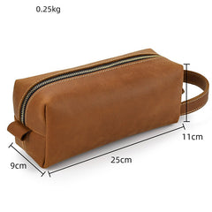 Mens Brown Leather Toiletry Bag Dopp Kit Clutch Wash Kit & Shaving Bag for Bathroom Organizer