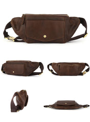 Brown Mens Fanny Packs Leather Belt Bag Casual Waist Bag Fanny Bag For Men