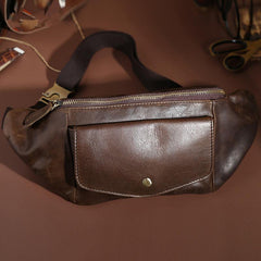 Brown Mens Fanny Packs Leather Belt Bag Casual Waist Bag Fanny Bag For Men