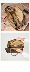 Mens Green Canvas Leather 14inch Black Briefcase Handbag Work Bag Business Side Bag for Men - iwalletsmen